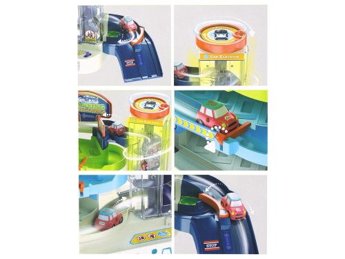 Interaktív, többszintes parkolókészlet autóknak, fényeknek és hangoknak