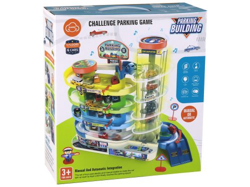 Interaktív, többszintes parkolókészlet autóknak, fényeknek és hangoknak