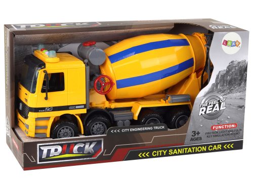 Betonkeverő narancssárga forgó körte hangfények építőipari jármű