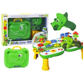   Asztali bőrönd DIY szett Puzzle Blocks Dinosaur csavarhúzó 249 darab.
