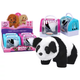 Interaktív plüss panda rózsaszín kék szállítóban