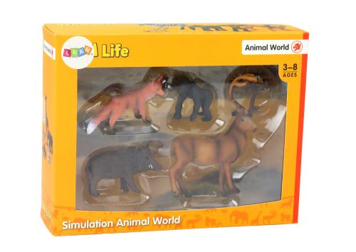 Figurák készlete: erdei állatok, szarvas, vaddisznó, róka, gorilla