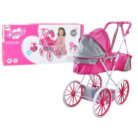 Babakocsi fémtáska, nagy kerekek, rózsaszín