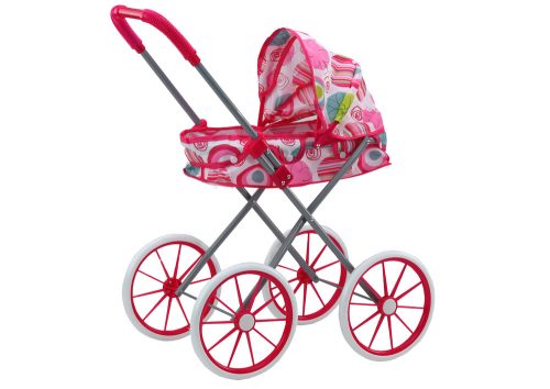 Babakocsi, nagy kerekek, összecsukható rózsaszín minták