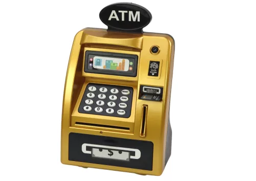 ATM Piggy Bank gyerekeknek, akik megtanulják megtakarítani az aranyat, fekete