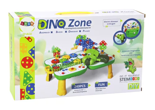 Asztali bőrönd DIY szett Puzzle Blocks Dinosaur csavarhúzó 249 darab.