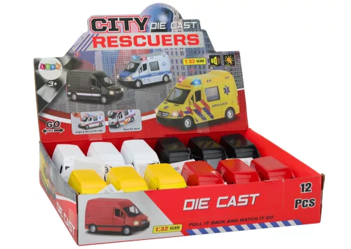 Szállítási autó 1:32 Fények Hangok Piros Fekete Sárga Fehér
