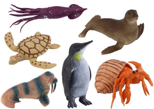 Tengeri állatok, növények, figurák, szett, 8 db