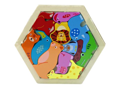 Jigsaw Puzzle Animals Wooden Blocks Színes 12 db.