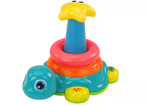 Piramis lovagló teknős 2 az 1-ben Puzzle Kerekek Fények Hangok