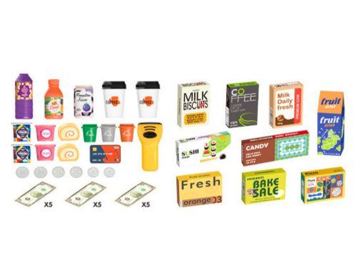 Szupermarket pénztárgép szkenner fények és hangok készlet