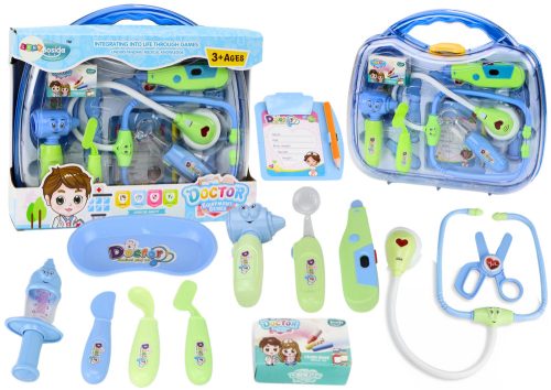 Kis orvos orvosi készlet bőröndben világít kék hangok