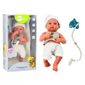   Baba baba fehér és szürke ruhában, sapkában, cumiban és takaróban