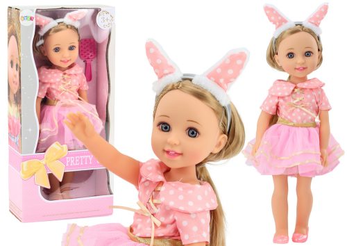 Doll Pink ruha hosszú hajú fejpántok kefe 38cm