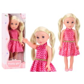 Rózsaszín Ruhás Lófarok Szőke Haj Nagy Baba 46cm