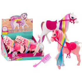   Lófigura színes sörénnyel, nyereggel, kefével, fehér-rózsaszínnel