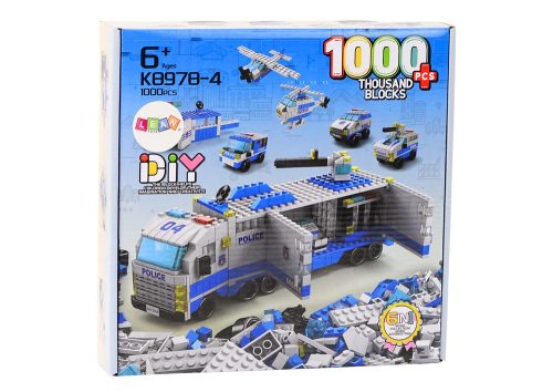 Rendőrségi teherautó építőkockák 6 az 1-ben készlet Rendőrségi járművek 1000 db