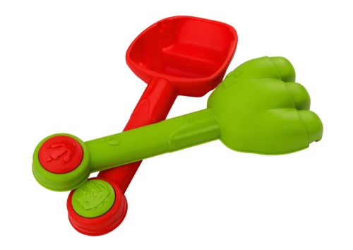 Dinoszaurusz homokkészlet, daráló, tölcsér, spatula, gereblye, öntözőkanna, öntőformák