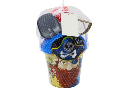 Kalóz homokkészlet, vödör, öntözőkanna, szűrő, 6 darabos készlet.