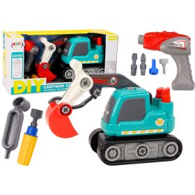 Rajzfilm lánctalpas kotró DIY türkiz esztergálásához