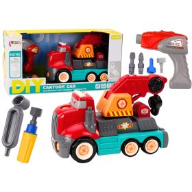   Rajzfilm teherautó kampóval a szétszereléshez, barkács piros daru