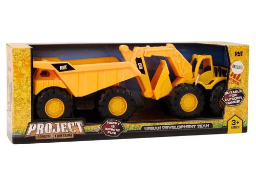 Építőipari gépkészlet kotrógép billenő teherautó mozgatható sárga