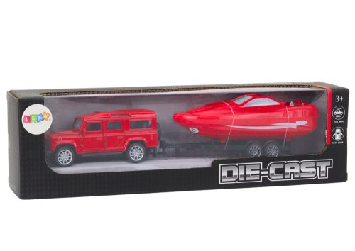 Terepjáró utánfutóval és motorcsónakkal, piros fém