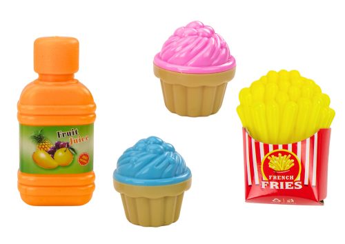 Élelmiszertermékek beállítása Pizza sült krumpli fagylalt evőeszközök