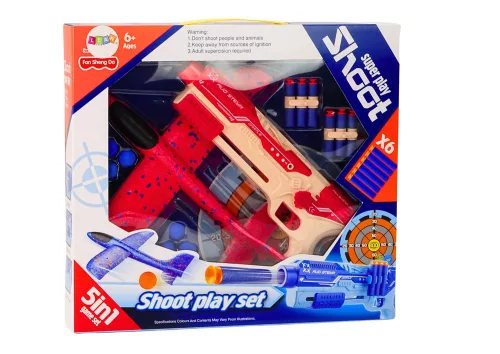 Dart Gun Habgolyók Repülőgép Kilövő Pajzs Készlet 5 az 1-ben