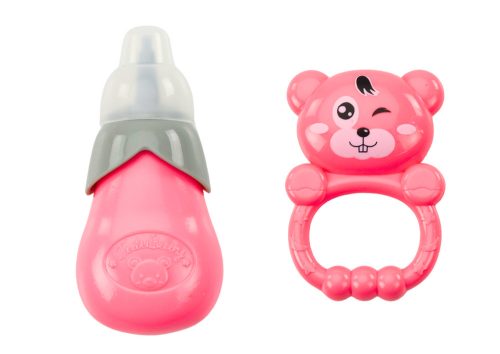 Interaktív sötétkék ruhás csecsemő baba kiegészítőkkel, 28 cm