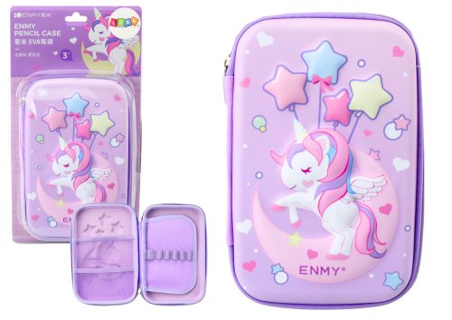 Nagy 3D Unikornis tolltartó, Összecsukható, Lila, 23x15x5 cm