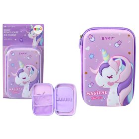 Nagyméretű Unikornis tolltartó, 3D, Lila, 23x15x5 cm