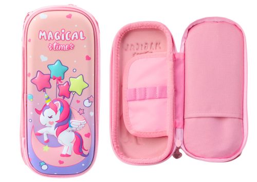 Rózsaszín tolltartó 3D Unikornis Kétrekeszes 24 cm x 11 cm x 7 cm