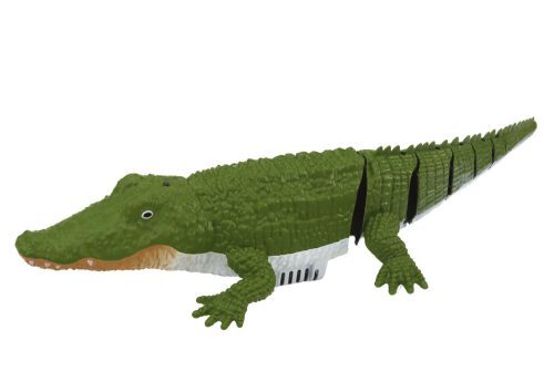 Távirányítású vízi krokodil úszik a vízbe távirányítóval