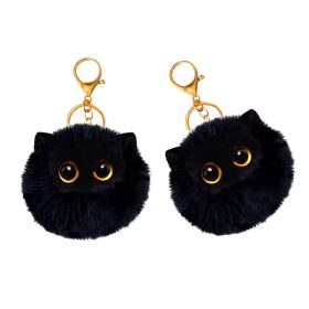 Plüss macska kulcstartó dísz szemek fülek fekete