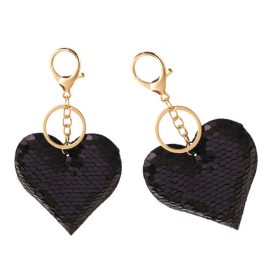 Szív flitter kulcstartó kétoldalas ezüst fekete