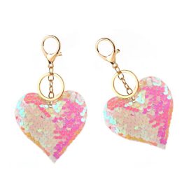   Szív kulcstartó flitterek kétoldalas fehér világos rózsaszín