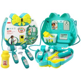 Türkiz színű, húzózsinóros orvosi szett erszényben