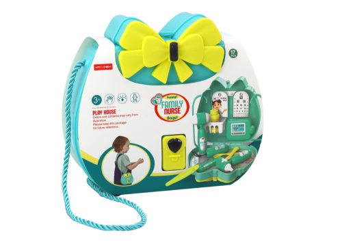 Türkiz színű, húzózsinóros orvosi szett erszényben