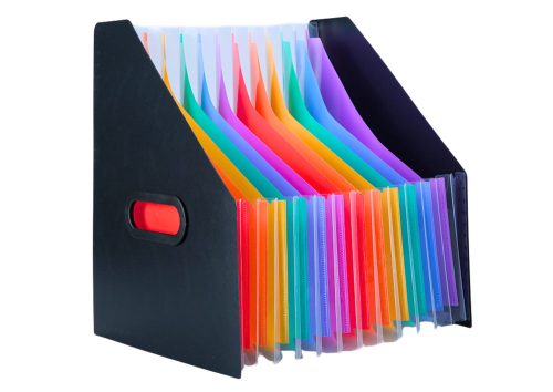 Függőleges dokumentumszervező mappa Színes fülek Zsebek Fekete A4