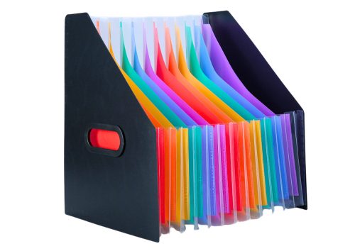Függőleges dokumentumszervező mappa Színes fülek Zsebek Fekete A4