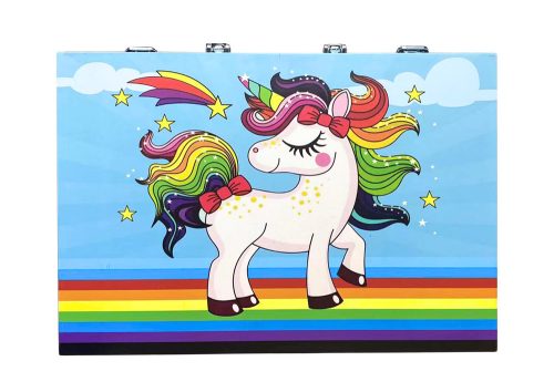 Művészeti szett bőröndben, kék unikornissal, 150 darabos