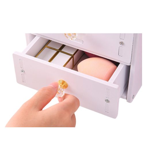 Mini fésülködőasztal smink tükör fiókos fülek fa fehér