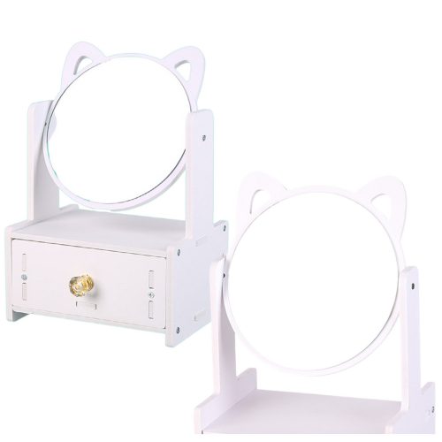 Mini fésülködőasztal smink tükör fiókos fülek fa fehér