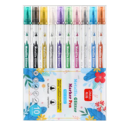 Fémes csillámjelző készlet, színes, kétoldalas, 10 db