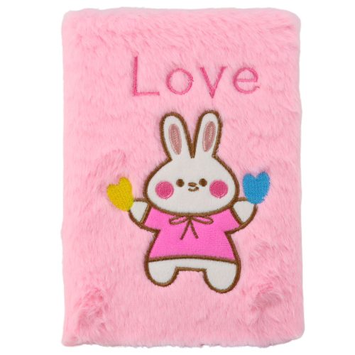 Rózsaszín nyuszi szerelem felirattal bélelt plüss jegyzetfüzet