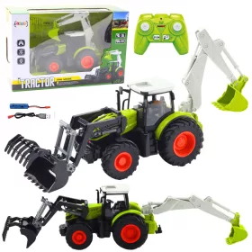  Mezőgazdasági traktor forgó kanállal és kotrógéppel 2 az 1-ben távirányítós 2,4G