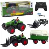 RC távirányítós mezőgazdasági traktor pótkocsival és villákkal dupla kerekekkel