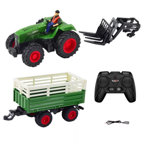Mezőgazdasági traktor pótkocsival és villákkal Távirányított RC 2.4G