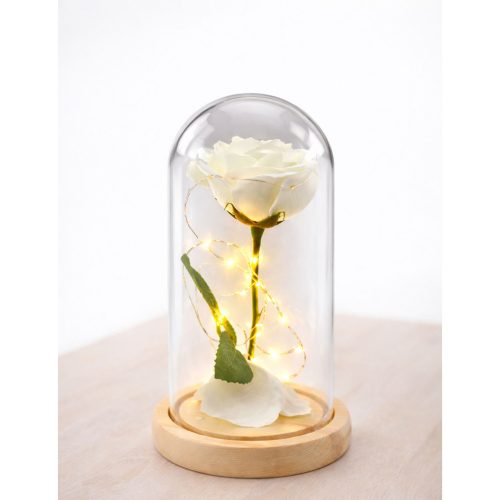 Örök Rózsa Üvegkupolában LED Világítás Fehér 21x11cm